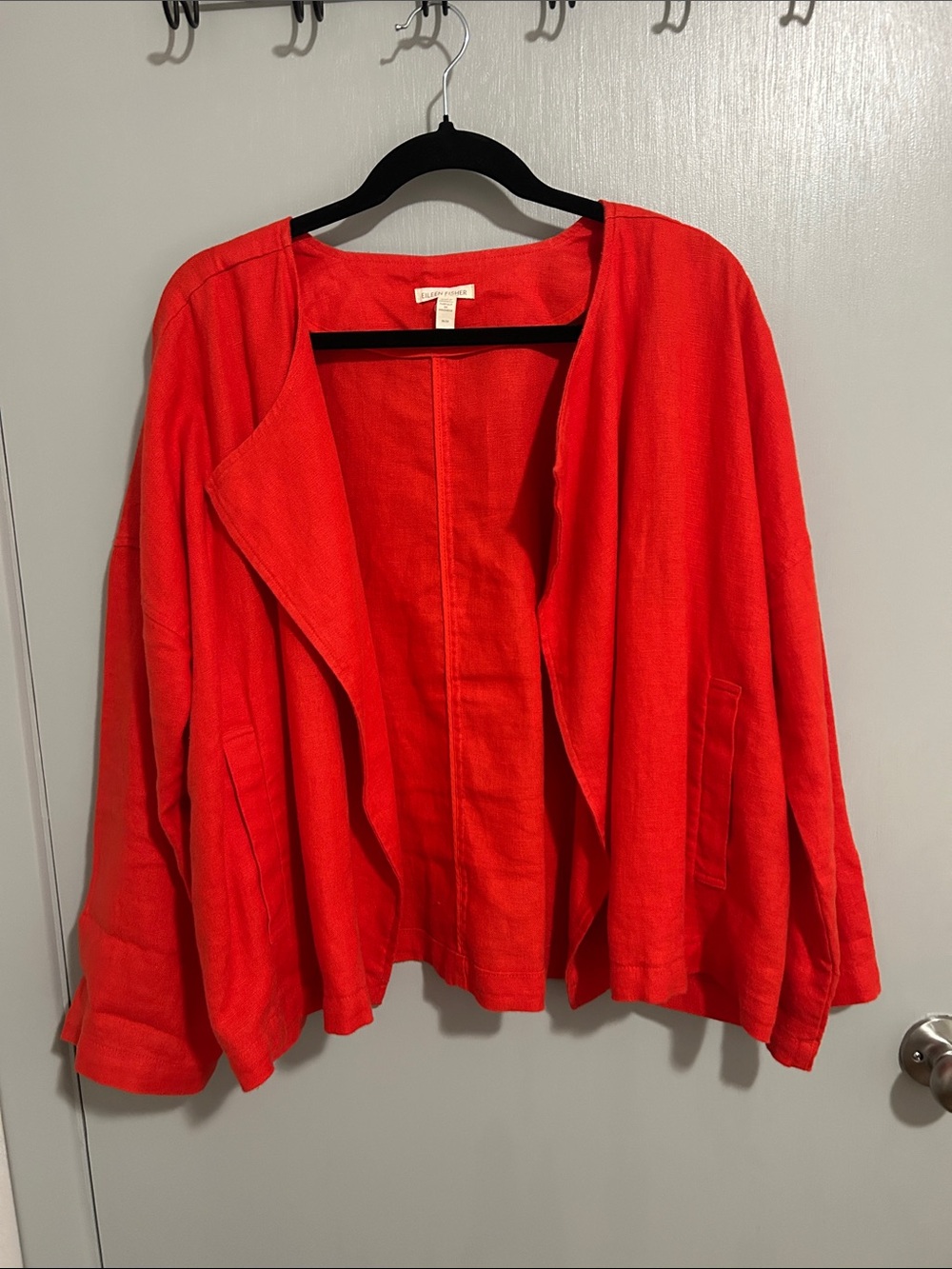 Eileen Fisher Heavy Organic Linen Drape Front Jacket Orange Nasturtium M
